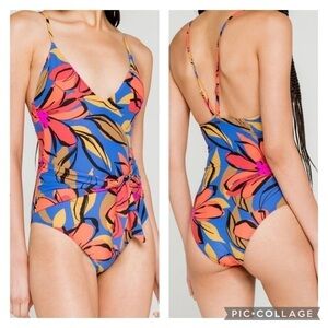 O’NEILL Women’s Blue Orange Multicolor GALA V-Neck One Piece Swimsuit Size S